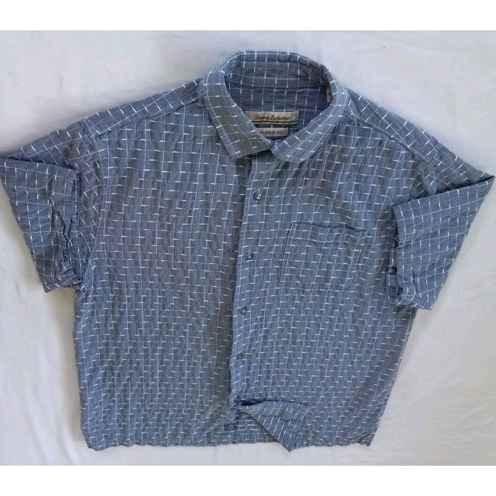 Tommy Bahama Medium Short Sleeve Buttons Silk/Cotton Shirt Plaid Original Fit TB